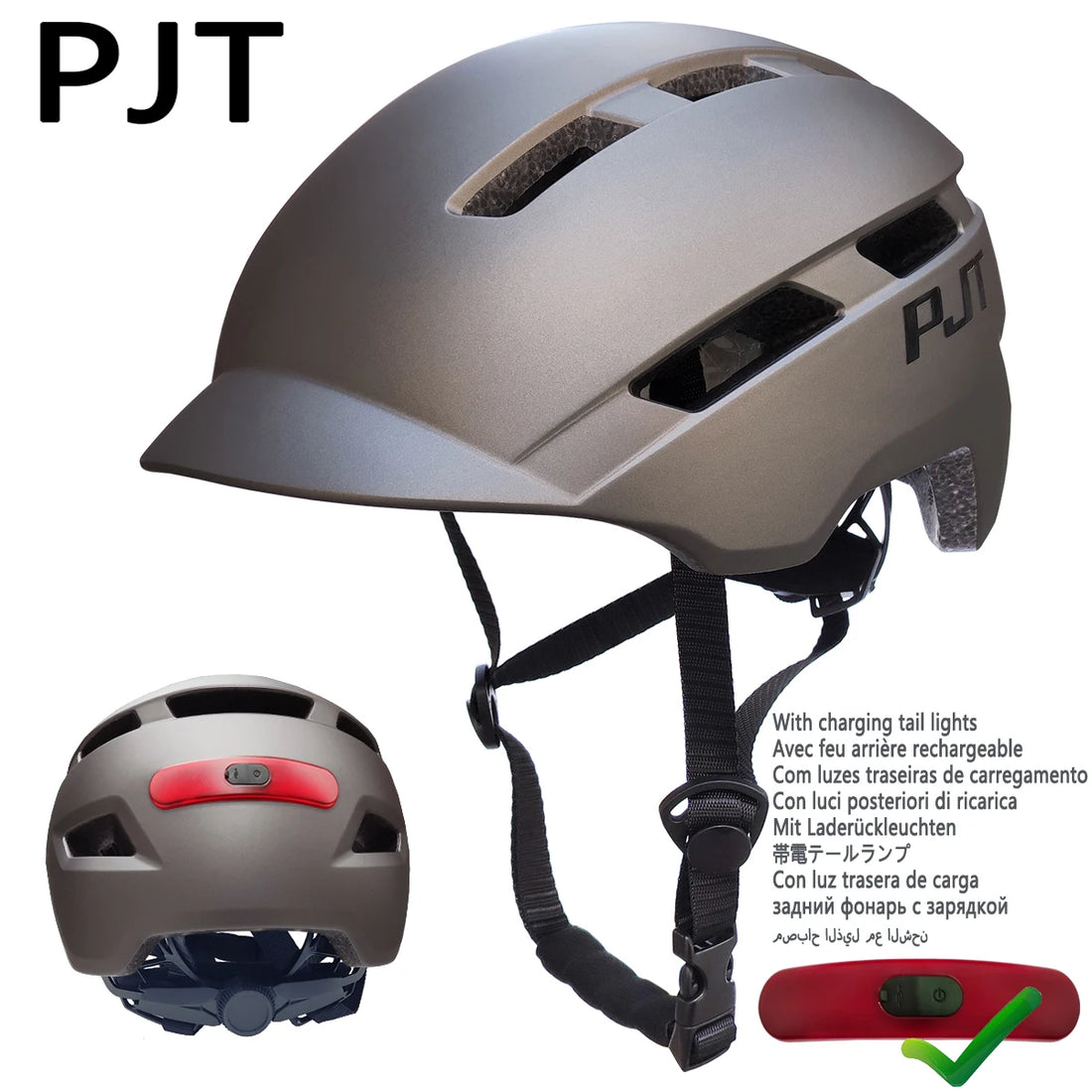 PJT In-Mould Bike Helmet with USB Rear Light