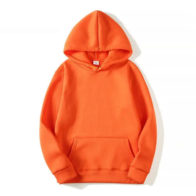 Men's Plain Fleece-Lined Pullover Hoodie
