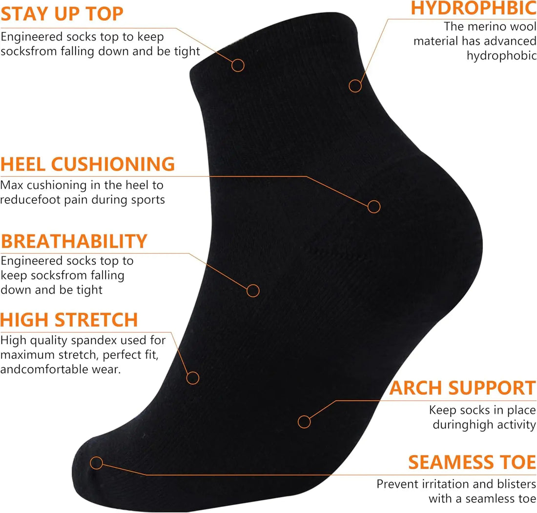 Unisex 65% Merino Ankle Socks, 1, 3 or 4 Pairs