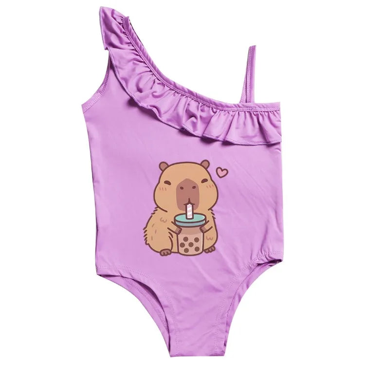 Girls' Capybara Print One-Piece Swimsuit, image 7 of 14