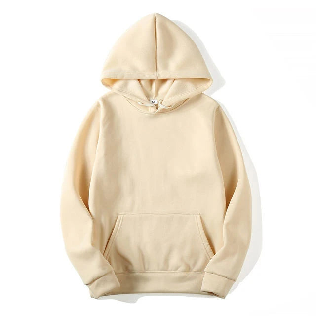 Men's Plain Fleece-Lined Pullover Hoodie