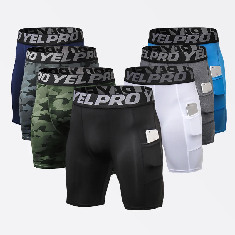 Sports Shorts Men Compression Running Shorts Pocket Quick