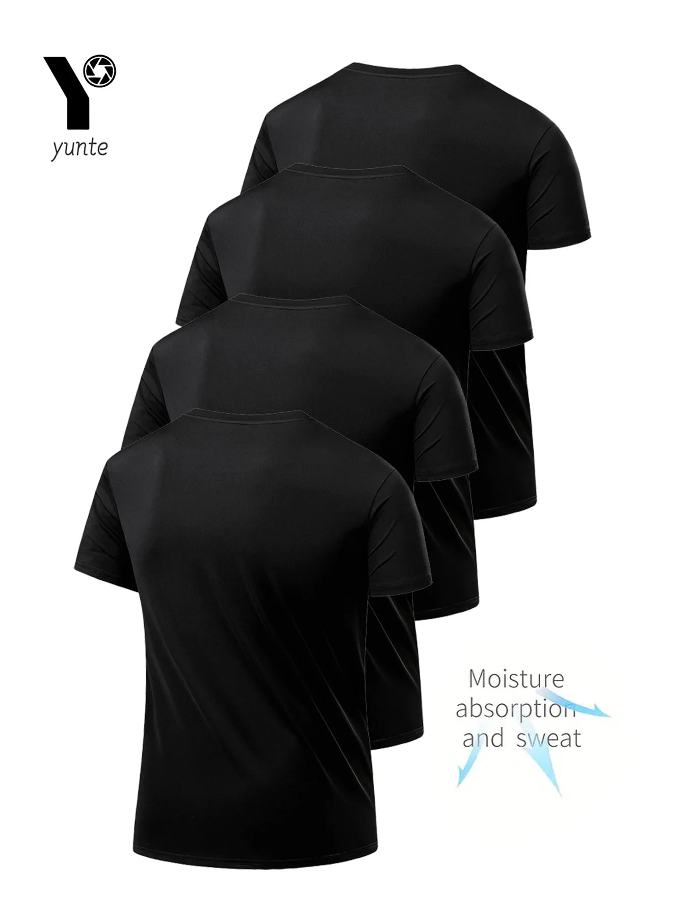 Round Neck T-Shirt 4-Pack Black Ultra-Light Men's Quick