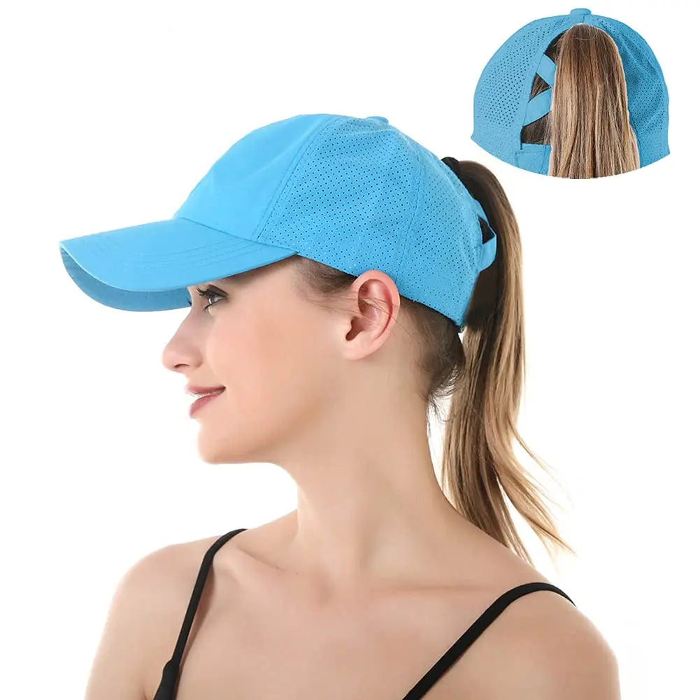 Quick Dry Ponytail Baseball Caps Women Criss Cross
