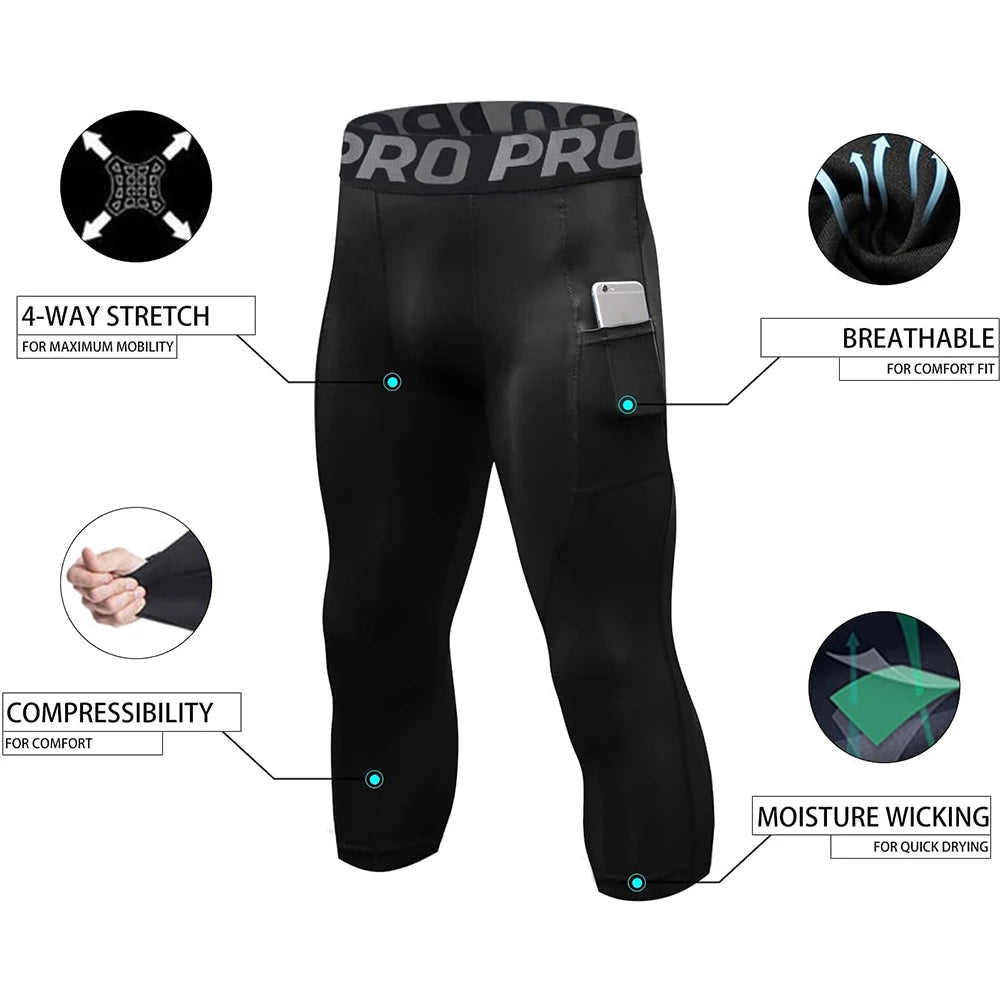 3/4 Compression Pants Men Quick Drying Gym Workout