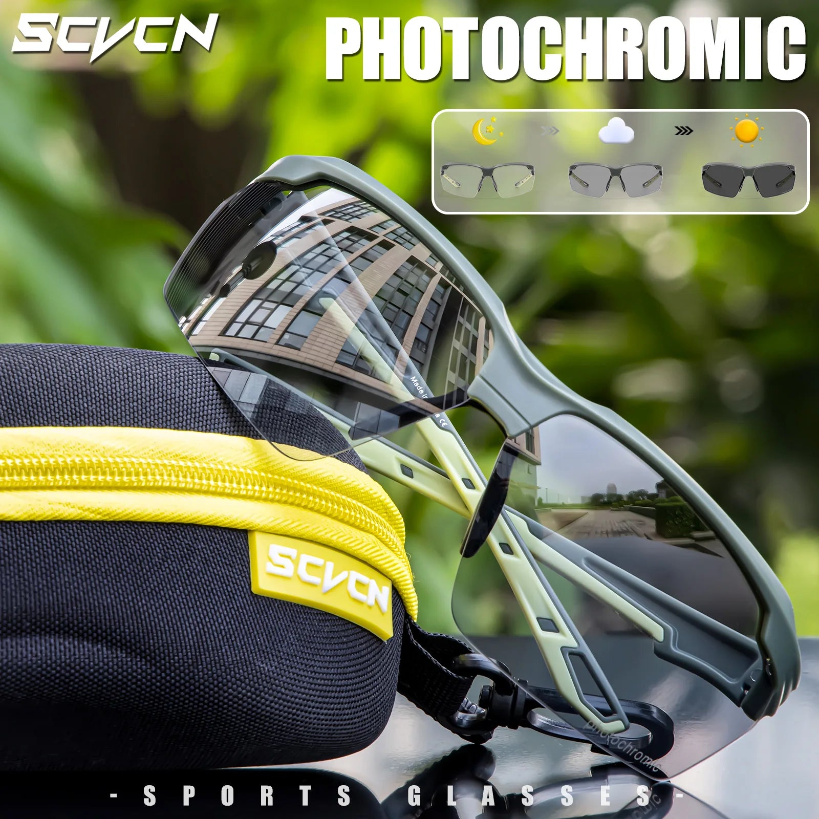SCVCN Photochromic Cycling Glasses Men MTB Cycling Sunglasses