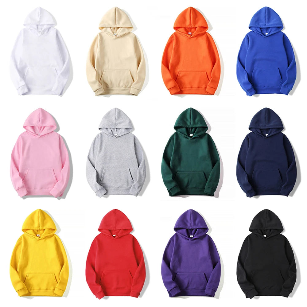 Men's Plain Fleece-Lined Pullover Hoodie