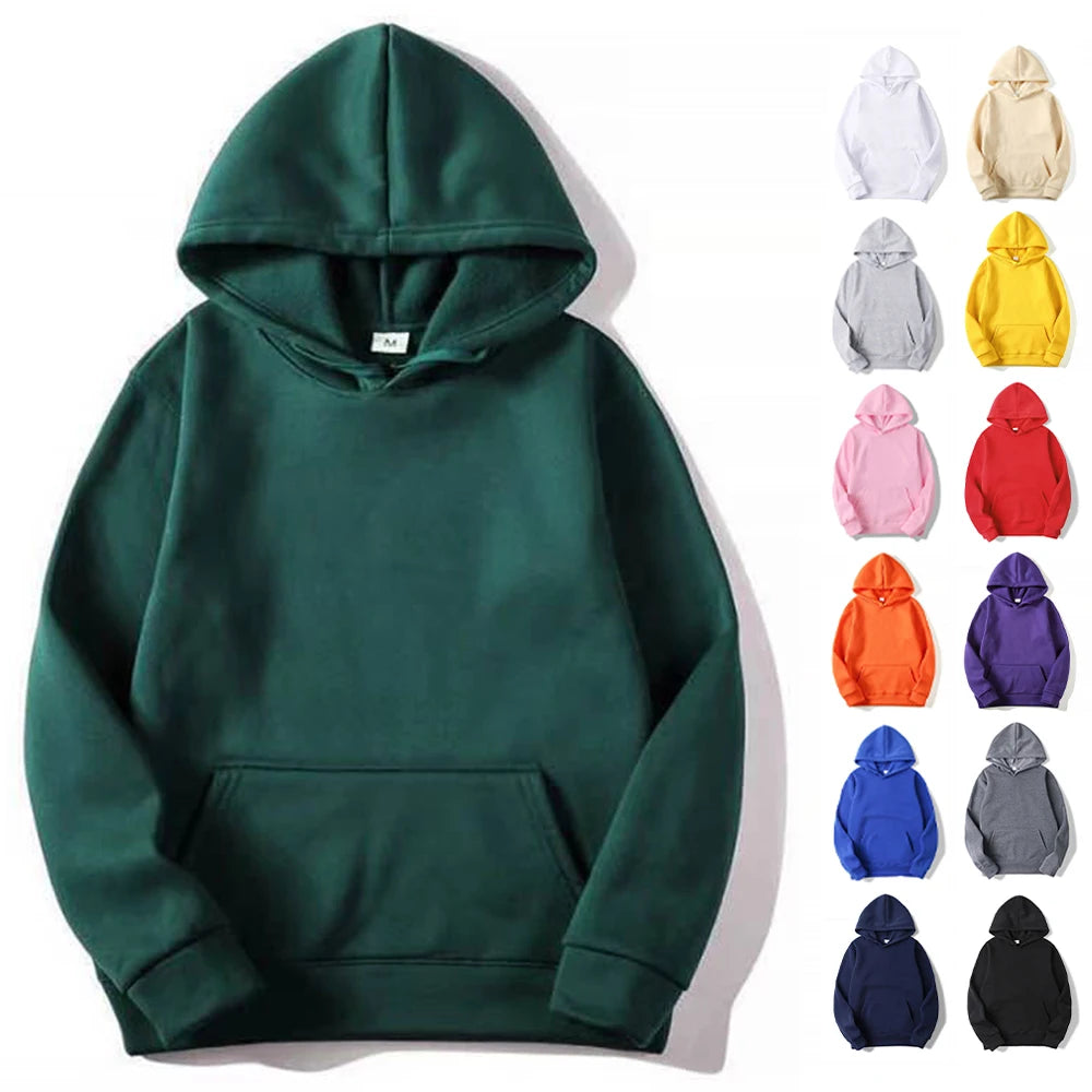 Men's Plain Fleece-Lined Pullover Hoodie