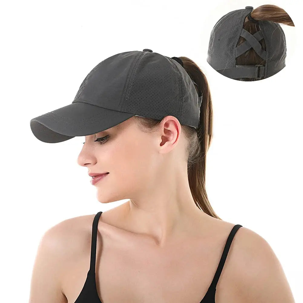 Quick Dry Ponytail Baseball Caps Women Criss Cross